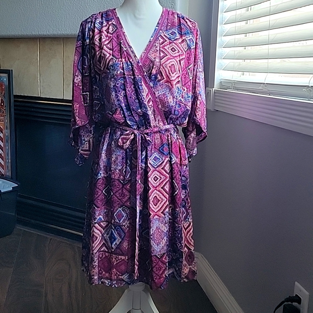 DR2 dress, size large, purple, blue in patchwork pattern